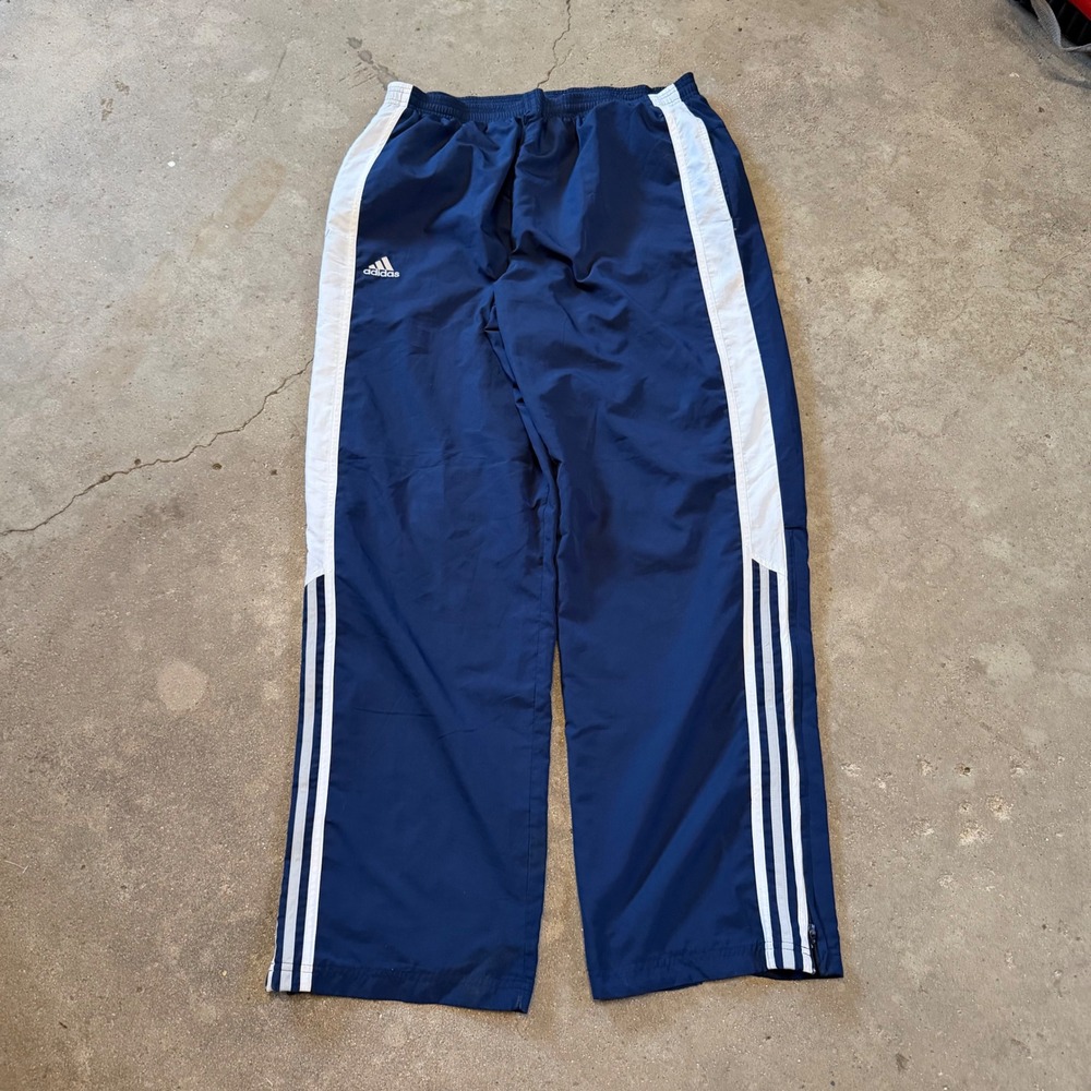 Vintage Y2K Adidas Track Pants Mens Large Navy Blue 3-Stripe Windbreaker AWV 002